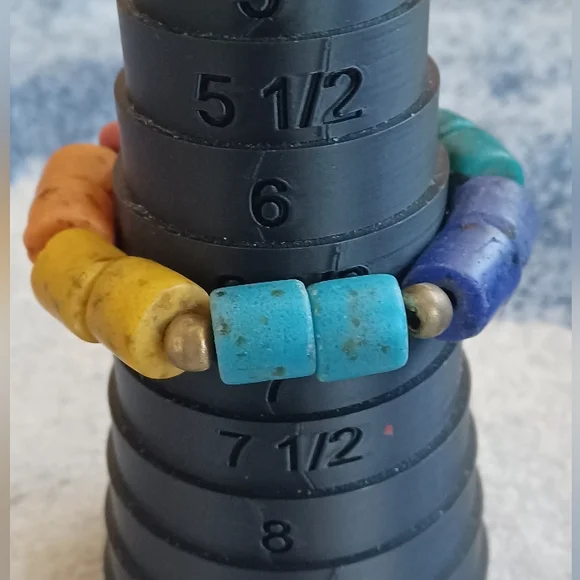 African Kobo Recycled Glass Beaded Bracelet 🩵🧡💙🤍💫 - Picture 7 of 7